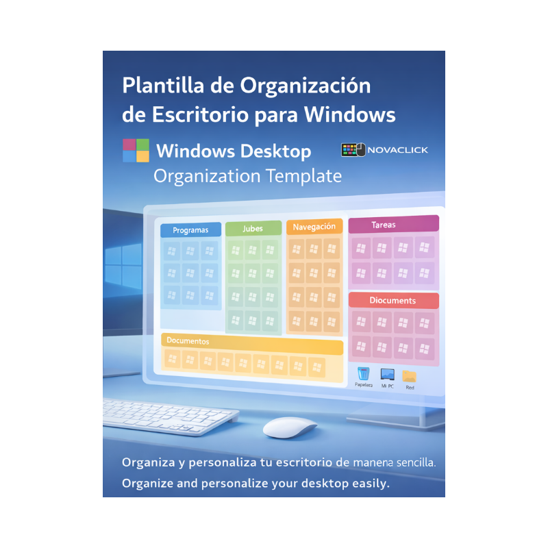 Descarga una plantilla digital para organizar tu escritorio Windows con un diseño moderno, limpio y perfecto para gaming, estudi