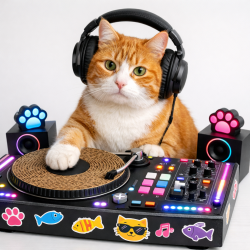 Mesa de DJ con rascador para gatos