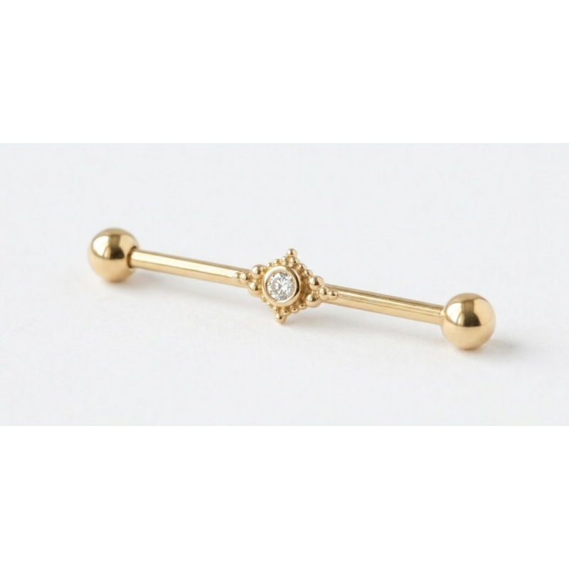 Piercing Industrial con Brillante - Barra Oro y Plata