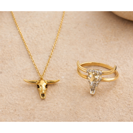 Pack Cow collar y anillo dorado | Bella joyas