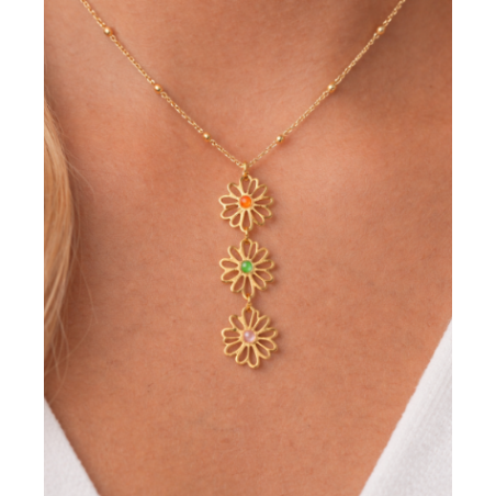 Collar flores dorado con detalles de color | Bella joyas