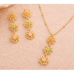Pack flores collar y pendientes dorados | Bella joyas