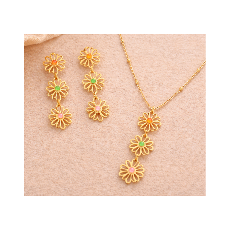 Pack flores collar y pendientes dorados | Bella joyas