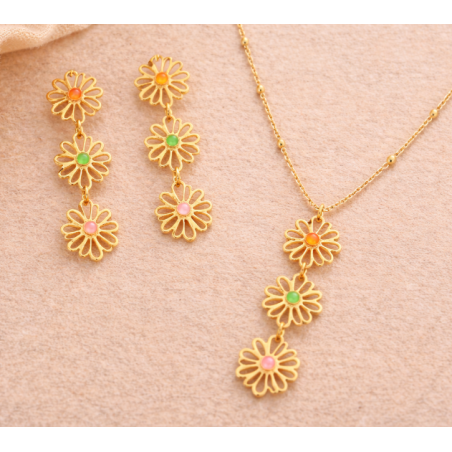 Pack flores collar y pendientes dorados | Bella joyas
